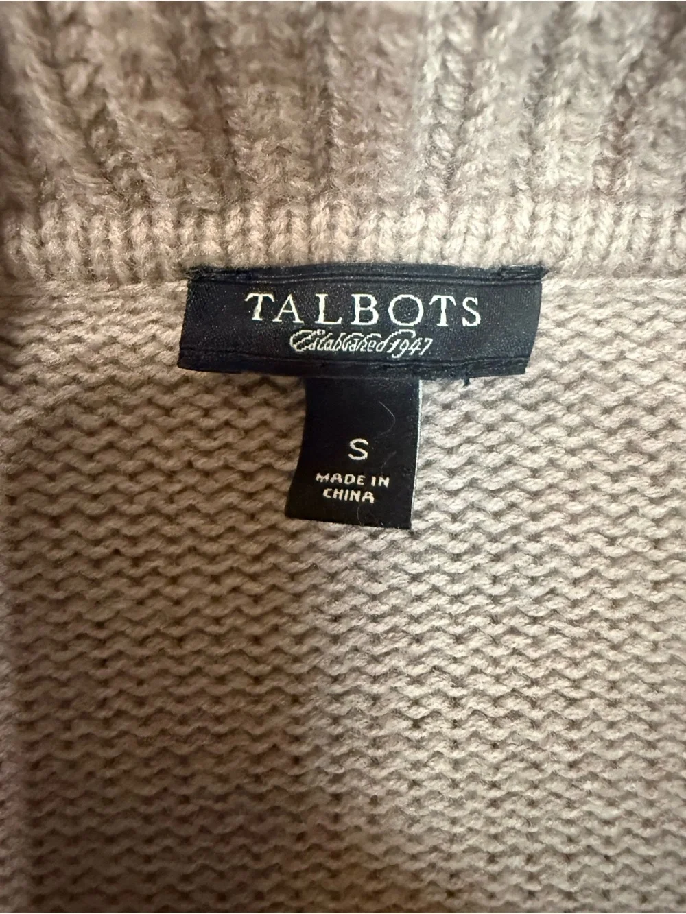 Talbots‎ Lambswool Blend Open Front Shawl Collar Cardigan Sweater Small Beige